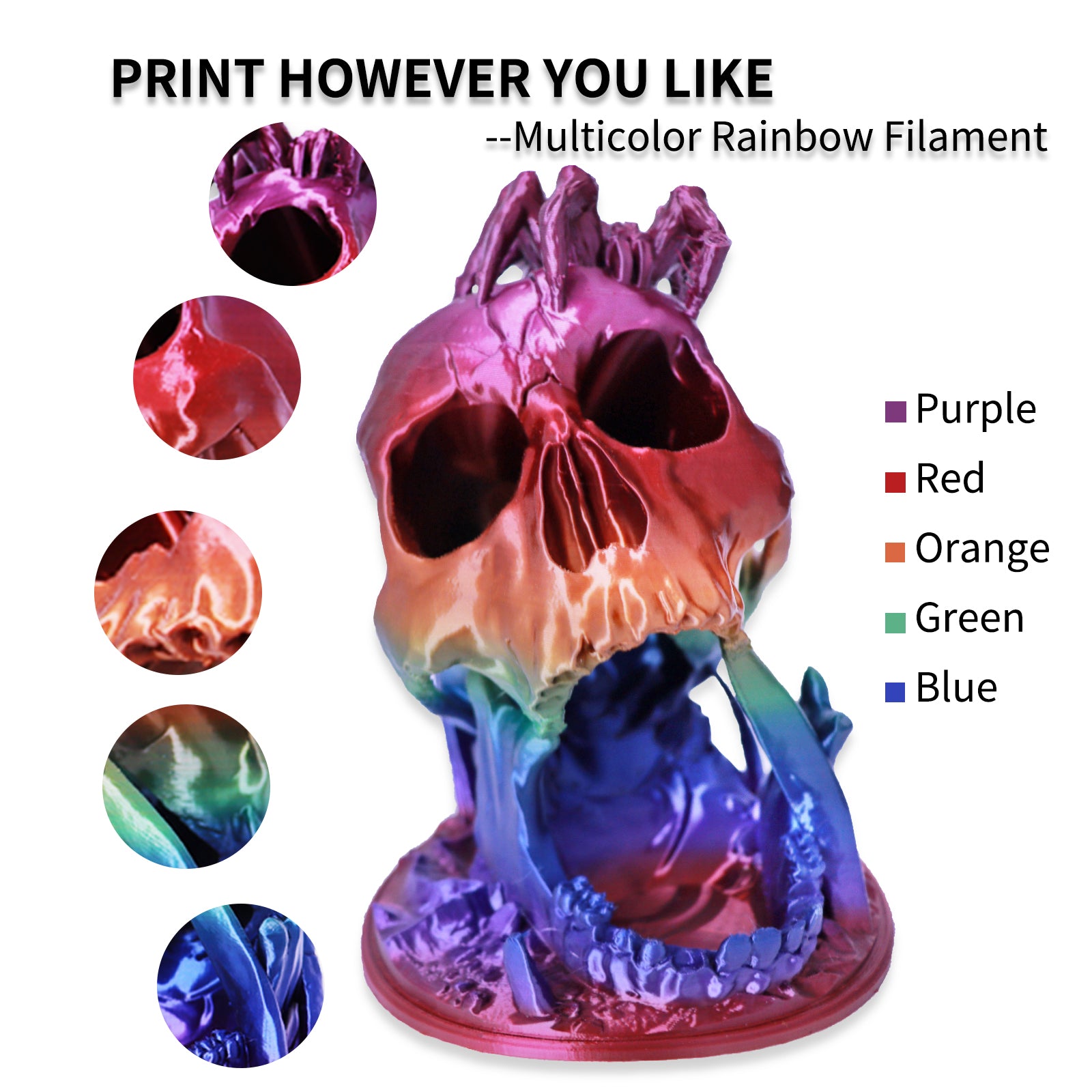 SIKENHO Silk PLA Filament Multicolor, 3D Printer Filament Rainbow PLA